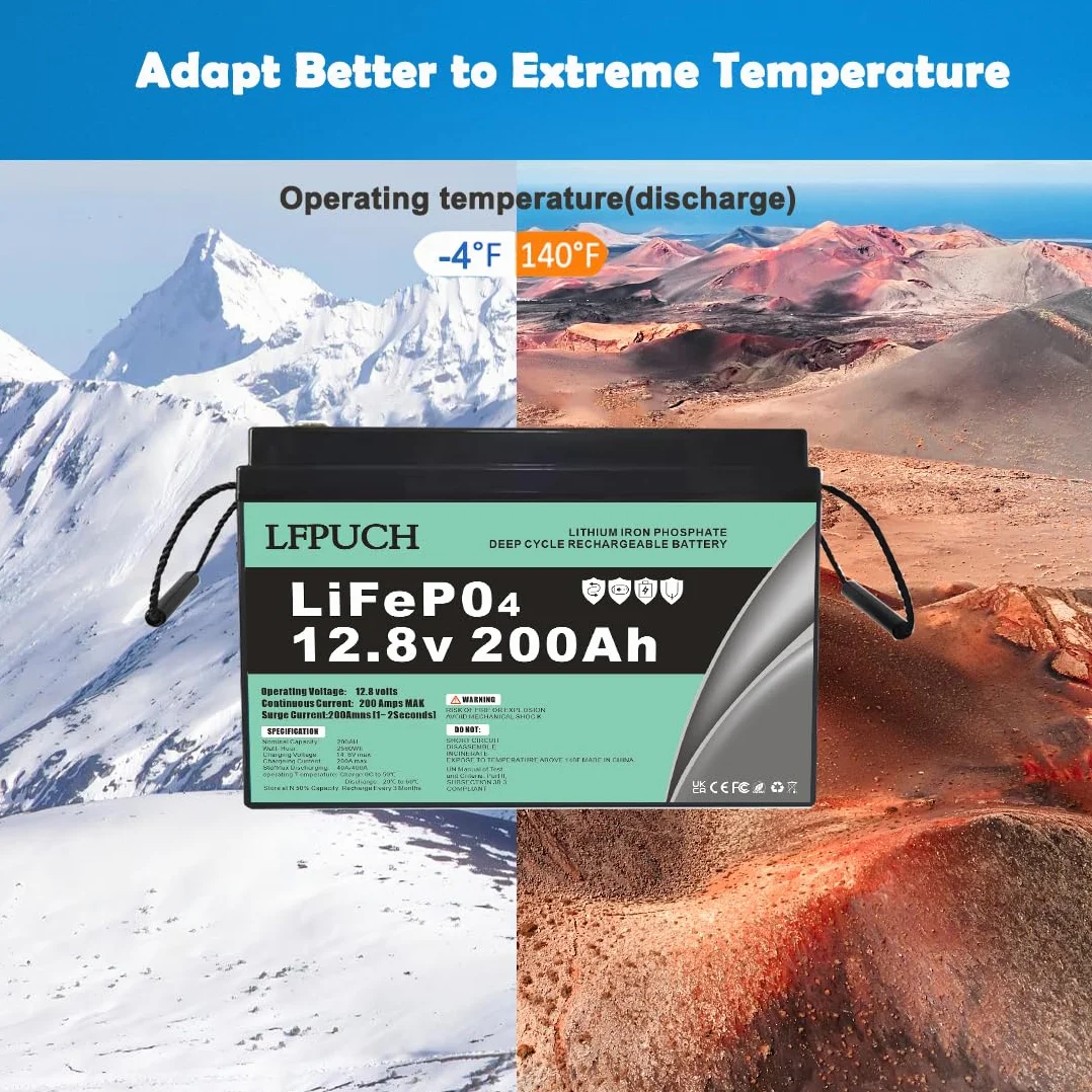 Leisure Bateria，Battery Akumulator LiFePO4 12V 200Ah litowo-żelazowo-fosforanowy zamiast akumulatora samochodowego AGM o głębokim cyklu, Nadaje się do systemów fotowoltaicznych, kempingów itp.