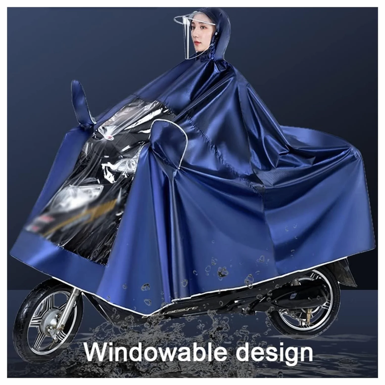 Waterproof Rain Poncho Cycling Poncho, Poncza, motocyklowe wydłużone poncho Motocyklowa odzież przeciwdeszczowa z kieszeniami na lusterka Jazda motocyklem Duża osłona przeciwdeszczowa Peleryna do elek