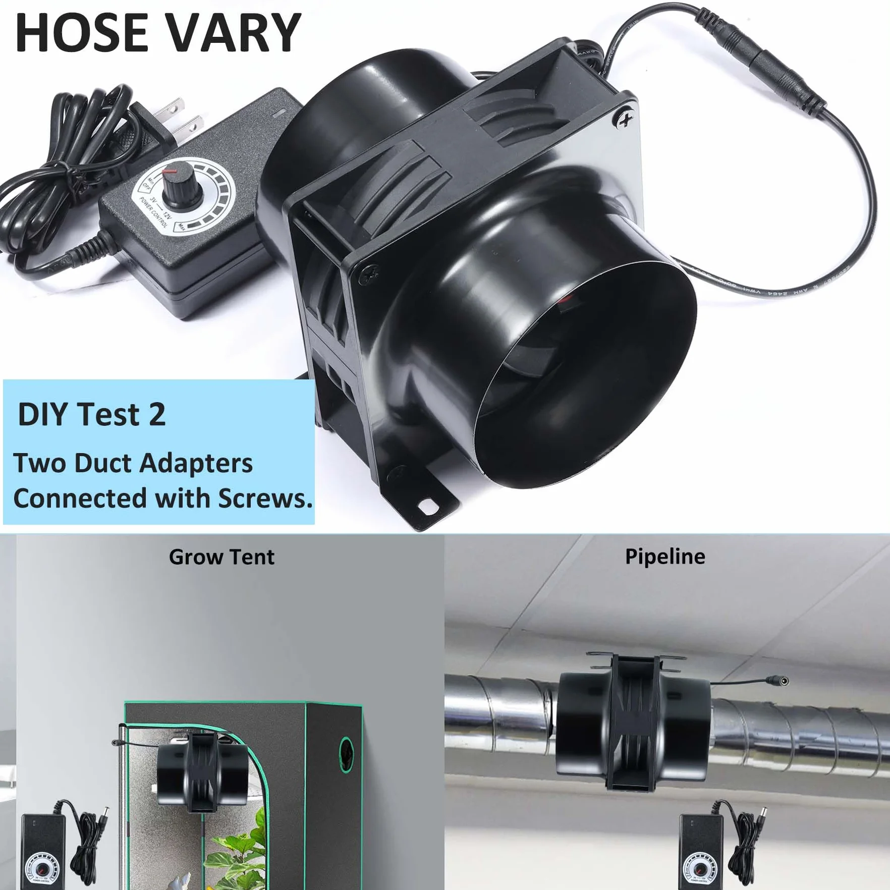 DC12 V wentylator rurowy 100 mm, 3000 obr./min, wentylator wyciągowy 100 mm, ze ściemniaczem 0~100%, adapter kanałowy, siatka do lasera 3D, kabina natryskowa, namiot do uprawy roślin, projekt "zrób to