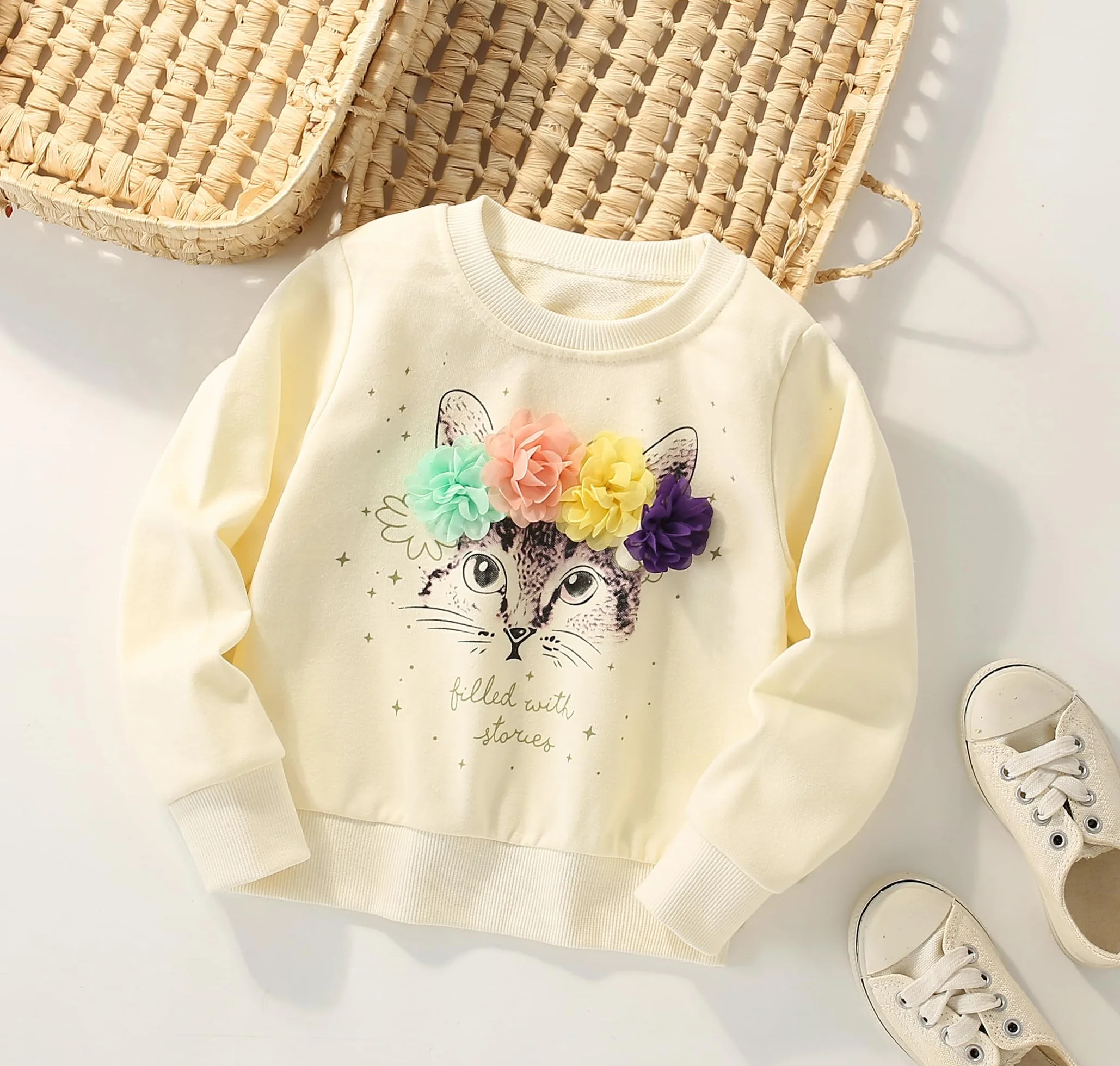 Bluza Dziewczęca Sweter dla Dzieci Uroczy Sweter z Kreskówek Dziewczynki Koszule z Długim Rękawem Wykonane z Bawełny w Wieku 2-7 Lat