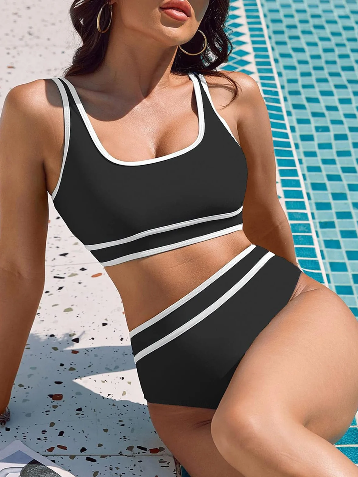 Genfien Damski dwuczęściowy strój kąpielowy Push Up Wyściełany biustonosz Bikini z wysokim stanem
