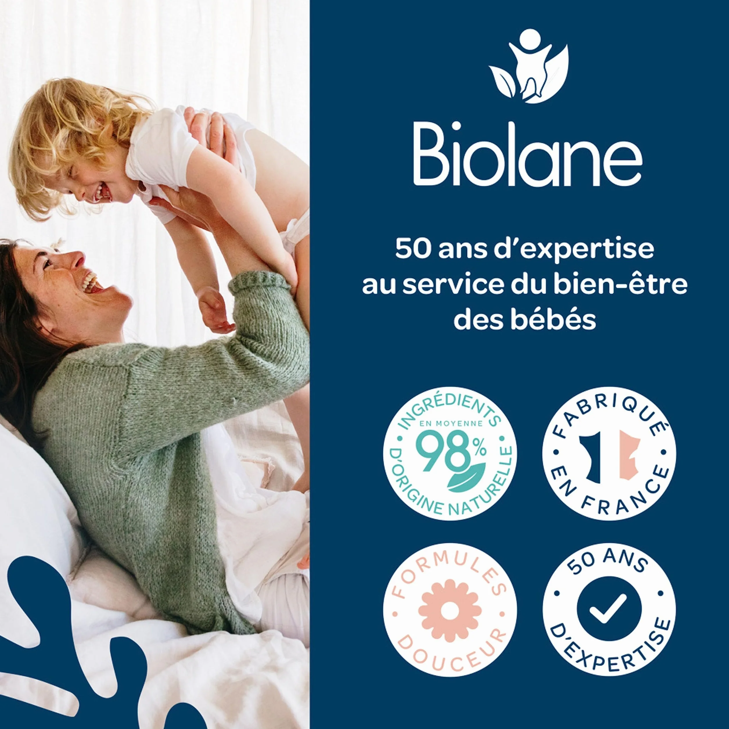 BIOLANE - Zestaw 3 bawełnianych wkładek do miękkich - Baby - 100% organicznych - 150 bawełny - Skóra wrażliwa - Zmiana & WC - Od urodzenia - Wyprodukowano we Francji