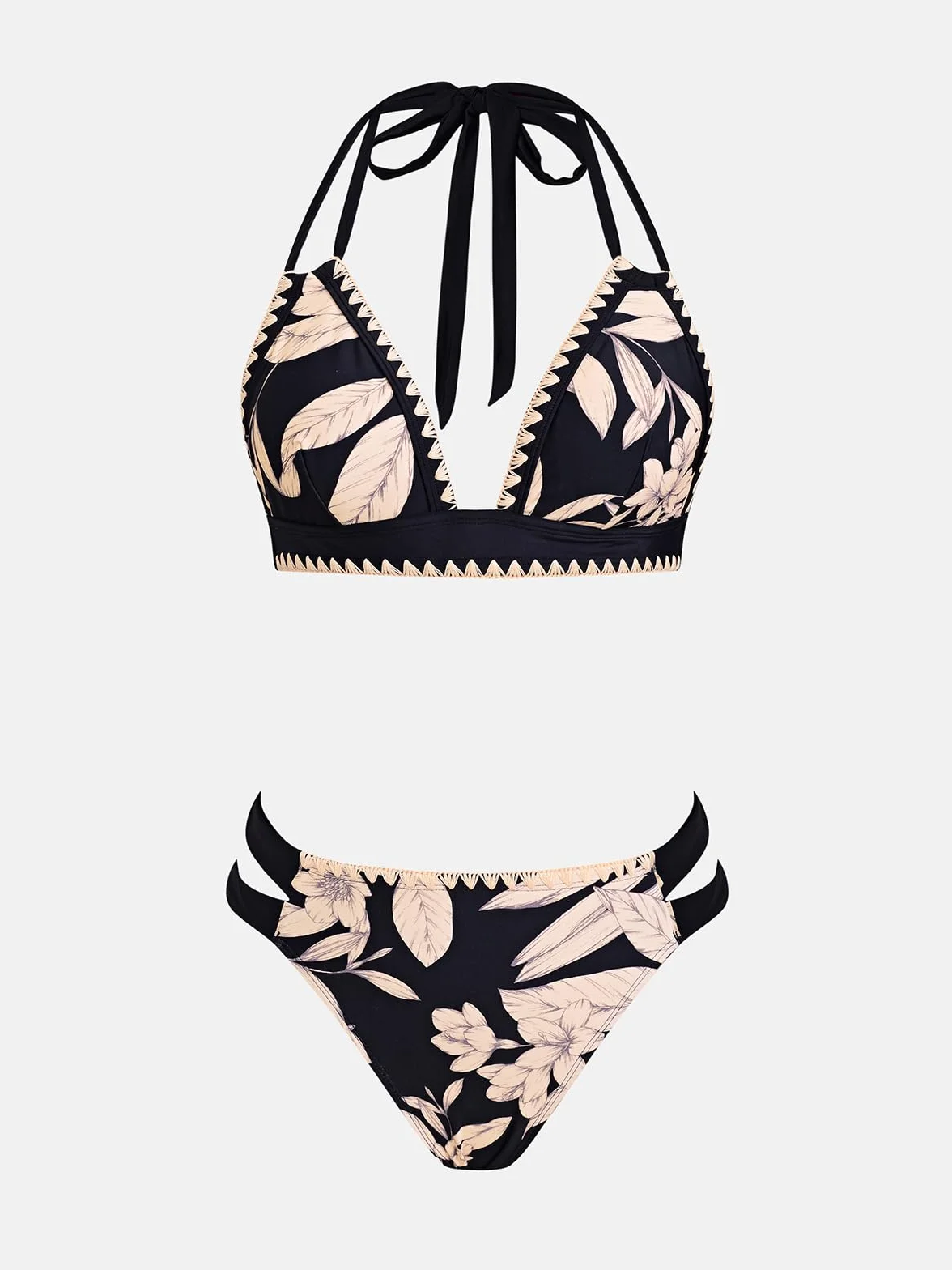 CUPSHE Damskie zestawy bikini dwuczęściowy strój kąpielowy wiązany na szyi dekolt w serek