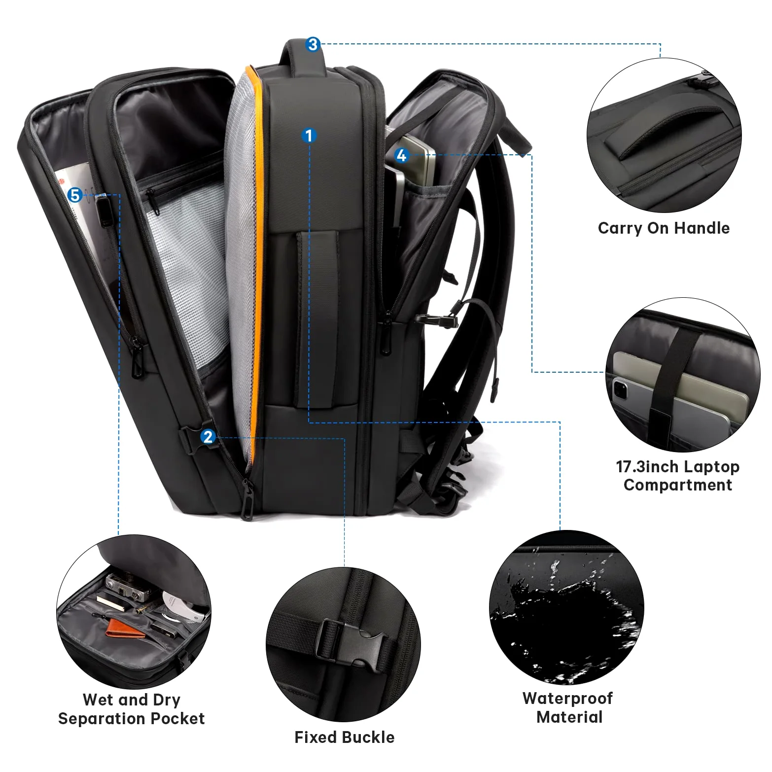 BANGE Plecak podróżny, bagaż podręczny, wytrzymały plecak Convertible Duffle Bag Fit na laptopa o przekątnej ekranu 17,3", dla mężczyzn i kobiet, czarny-M, L, Biznes