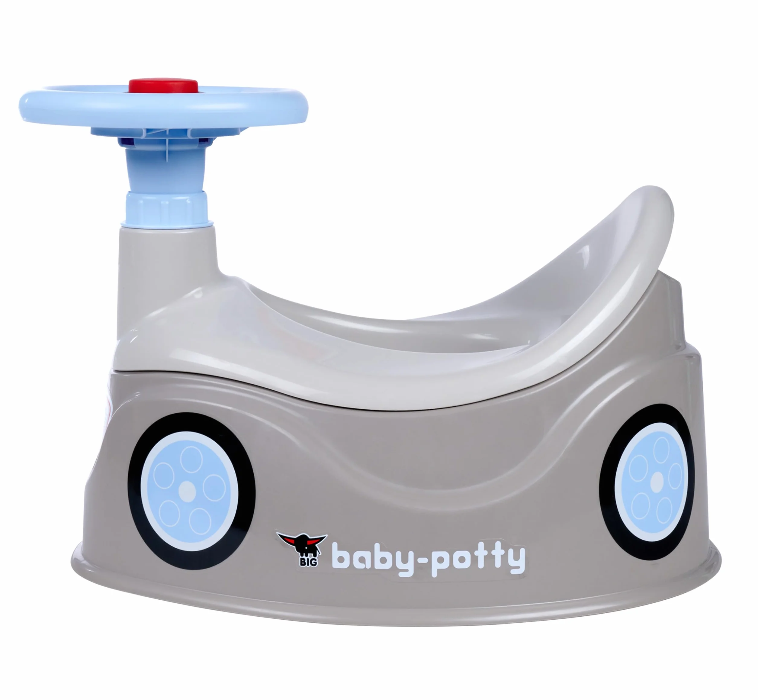 BIG-Baby-Potty szary nocnik do nauki w stylu Big Bobby-Car ze zdejmowaną kierownicą i wysokim oparciem, wyjmowana wkładka, dla dzieci od 18 miesięcy