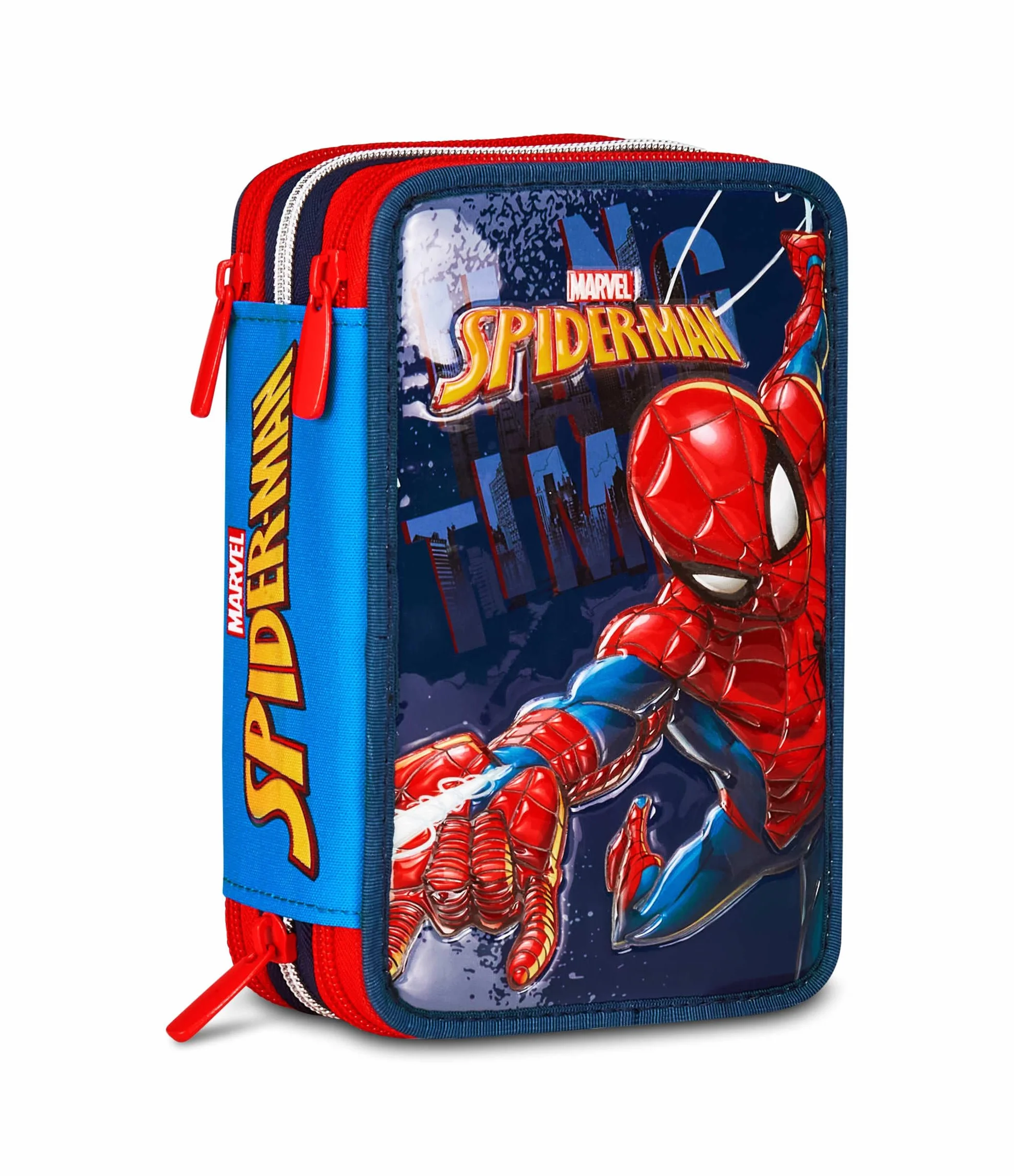 Spiderman Piórnik szkolny 3 zamki błyskawiczne niebieski
