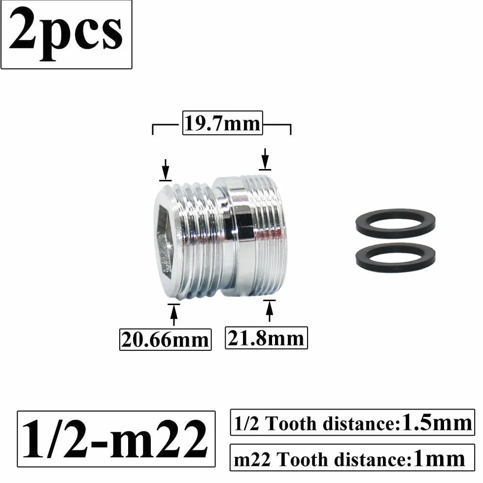 2 szt. Mosiężne 1/2 cala x M16 M18 M24 M28 Złącze gwintowane Srebrne Złącze kranu wodnego do Bubbler Łazienka Kuchnia, .1I2 x M22