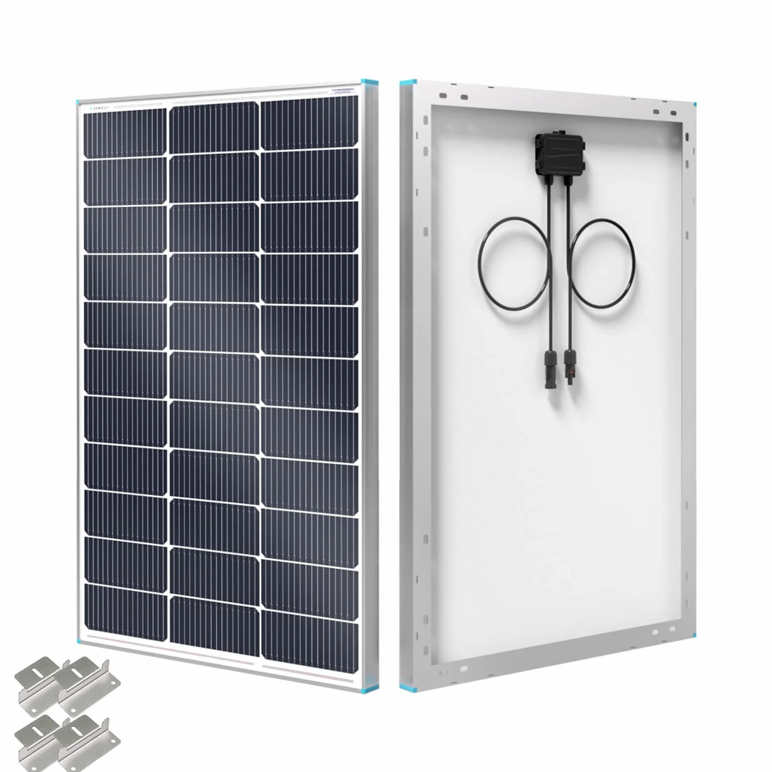 Renogy Panel słoneczny typu N 100 W z uchwytami montażowymi Z, panel słoneczny 16 BB, 100 W, 12 V, 25% wysokowydajny moduł fotowoltaiczny, ładowarka do kampera, kampera, domu, na dachu, poza siecią