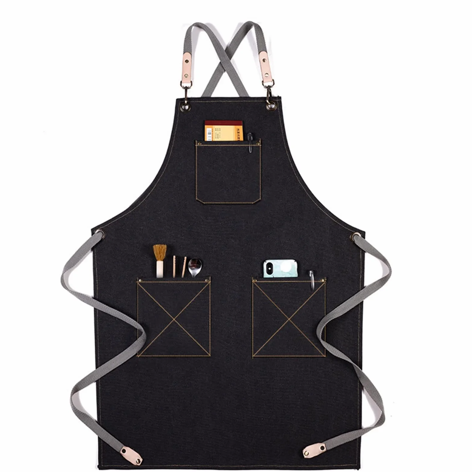 Fartuch szefa kuchni ， Fartuch Denim Bib Fartuch warsztatowy, fartuch narzędziowy, fartuch roboczy, fartuch płócienny, fartuch narzędziowy warsztatowy z regulowanymi paskami