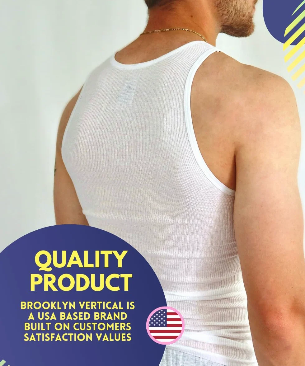 BROOKLYN VERTICAL Męskie podkoszulki 6-pak | odprowadzające wilgoć prążkowane lekkie podkoszulki, biały, XL