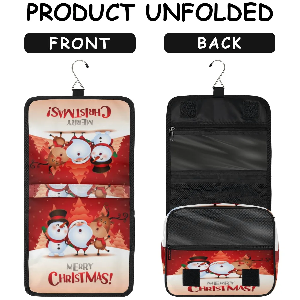 Świąteczna podróżna kosmetyczka Wesołych Świąt Wzory Mycie Torebka Unisex Wiszące przybory toaletowe Kosmetyczka Organizer do makijażu, wielobarwny, Jeden rozmiar