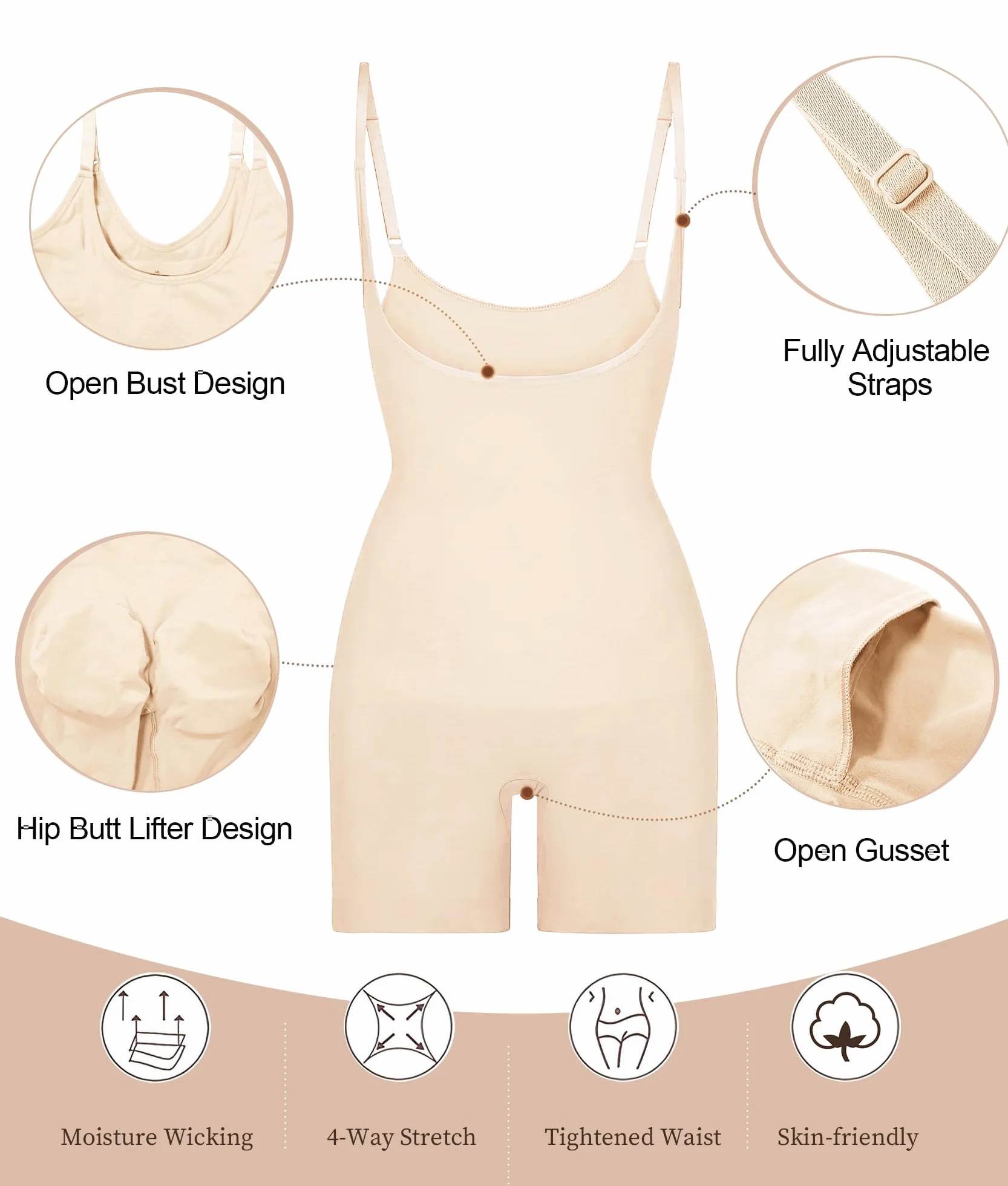 ShaperX Damskie Body Modelujące Brzuch z Otwartym Biustem Bezszwowe