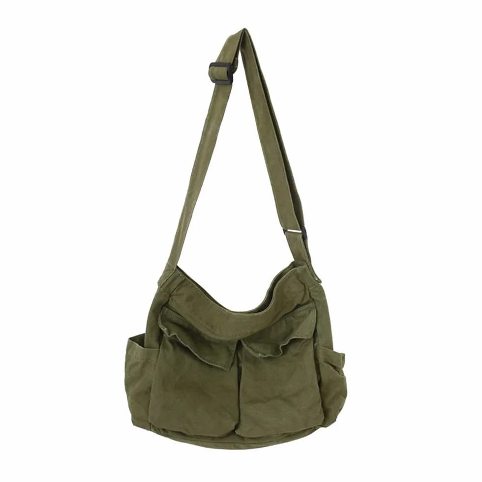 HUALEENA płócienna torba crossbody dla kobiet, duże torby kurierskie, podróżna torba na ramię, wiele kieszeni, ZIELONY, Large