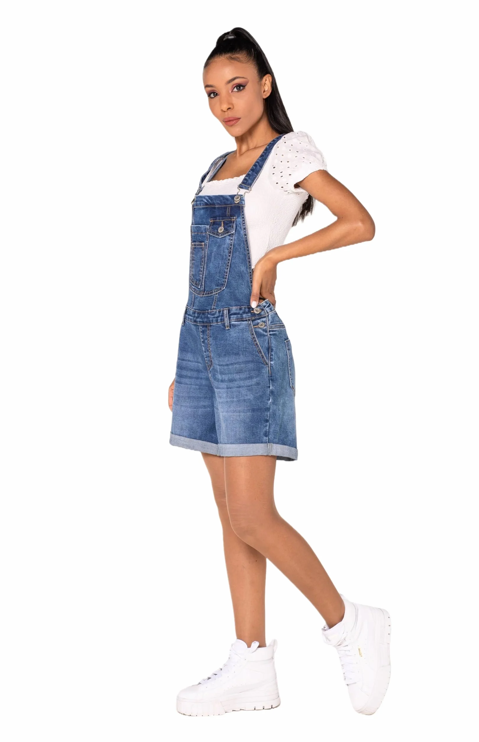 Nina Carter S511 Damskie krótkie ogrodniczki Jeans Boyfriend Denim Kombinezon Kombinezon UsedLook Used Look kombinezon letni