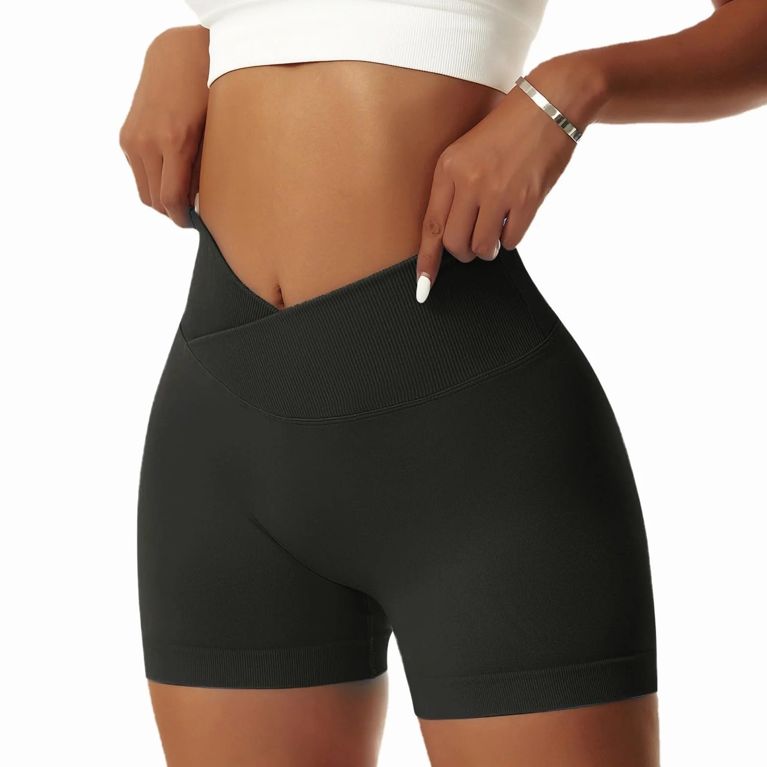 Vertvie Damskie spodenki gimnastyczne V Cross Stretch Push Up Joga szorty Booty Scrunch Fitness krótkie spodnie z wysokim stanem bezszwowe spodenki sportowe do treningu na pośladkach krótkie legginsy