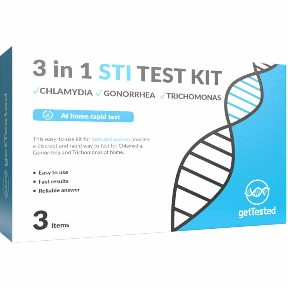 GetTested Test STI 3 w 1 na Chlamydię, Trichomonas i rzeżączkę, domowy zestaw testowy STI dla kobiet i mężczyzn, szybkie wyniki testów w domu, łatwy w użyciu, prywatny test STI, nie wymaga wizyty ani