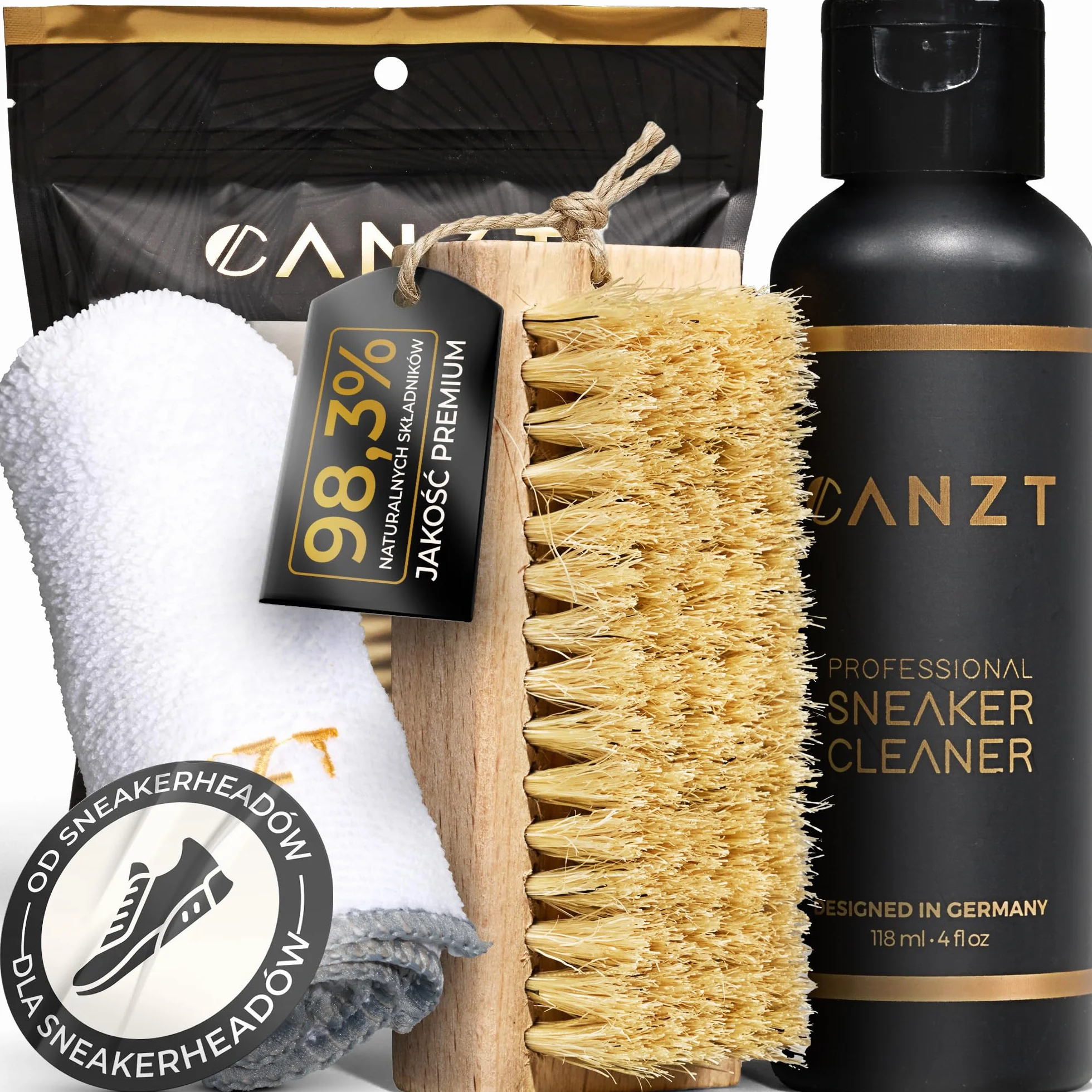 Canzt Zestaw do czyszczenia butów – Profesjonalny sneaker cleaner z miękką szczotką i ściereczką z mikrofibry – Do skóry, zamszu, nubuku i tekstyliów