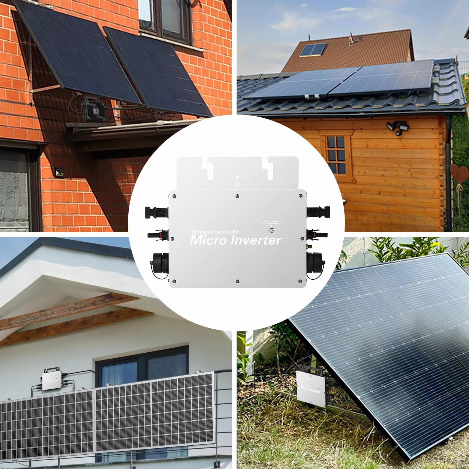 Falownik 800 W, moc balkonowa, mikrofalownik, 800 W, 4 moduły PV, falownik 800 W, wodoszczelność IP65, z systemem monitorowania telefonu komórkowego, WiFi.