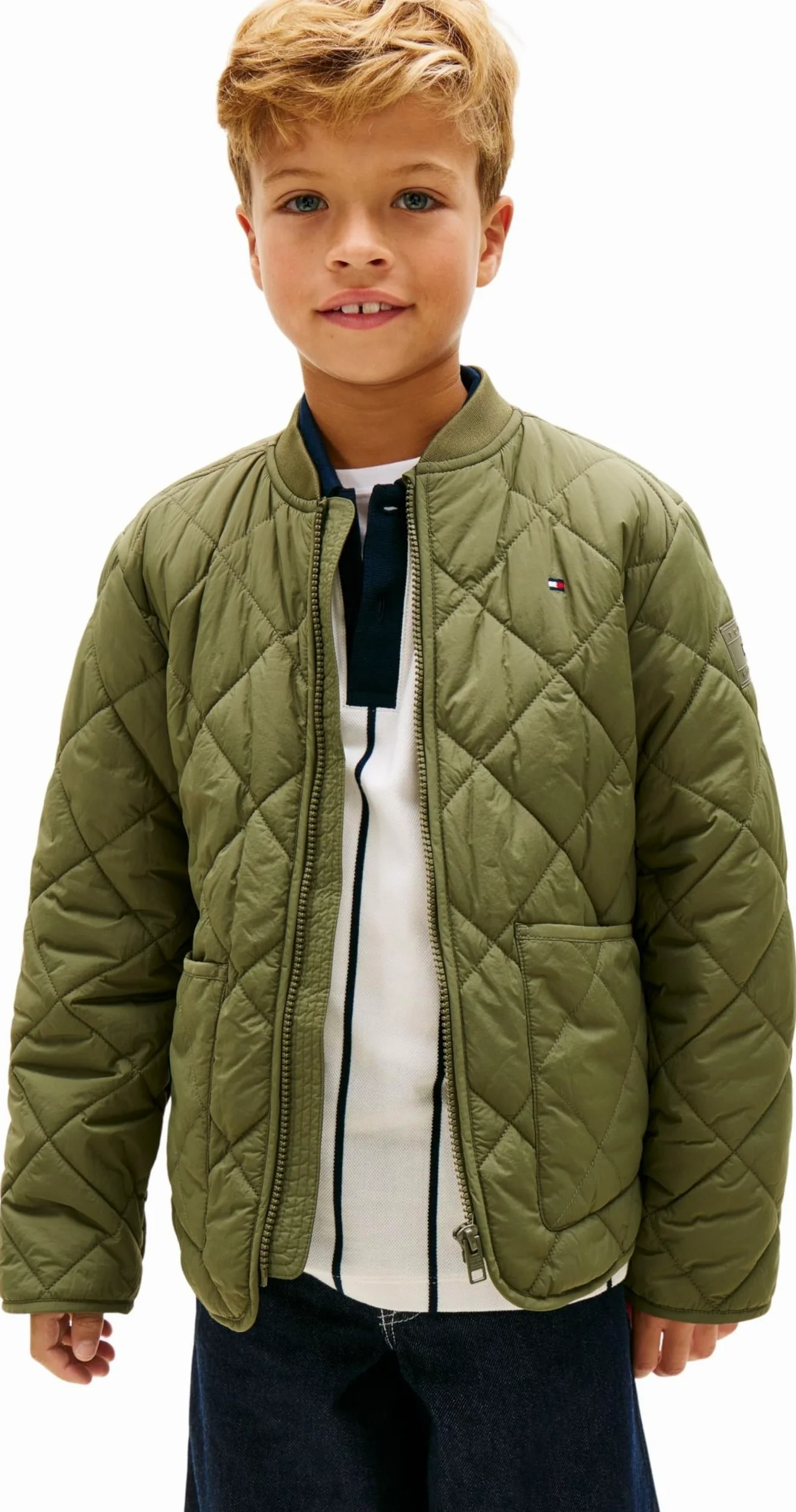 Tommy Hilfiger Pikowana lekka kurtka chłopięca KB0KB10214, zielona (Battle Green), 14 lat