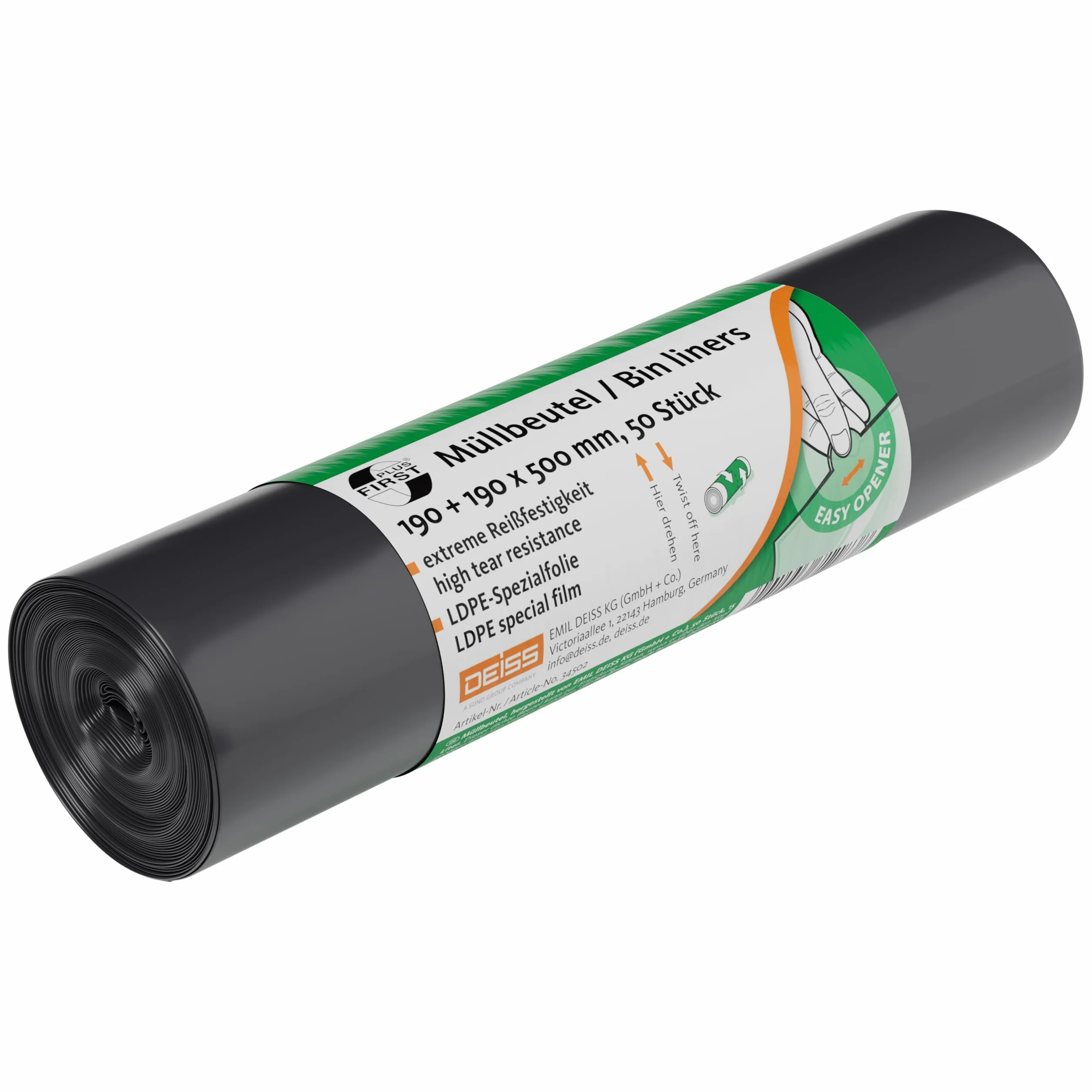 Worki na śmieci z LDPE, materiał 1A, 15 l, szary, 50 sztuk/rolka