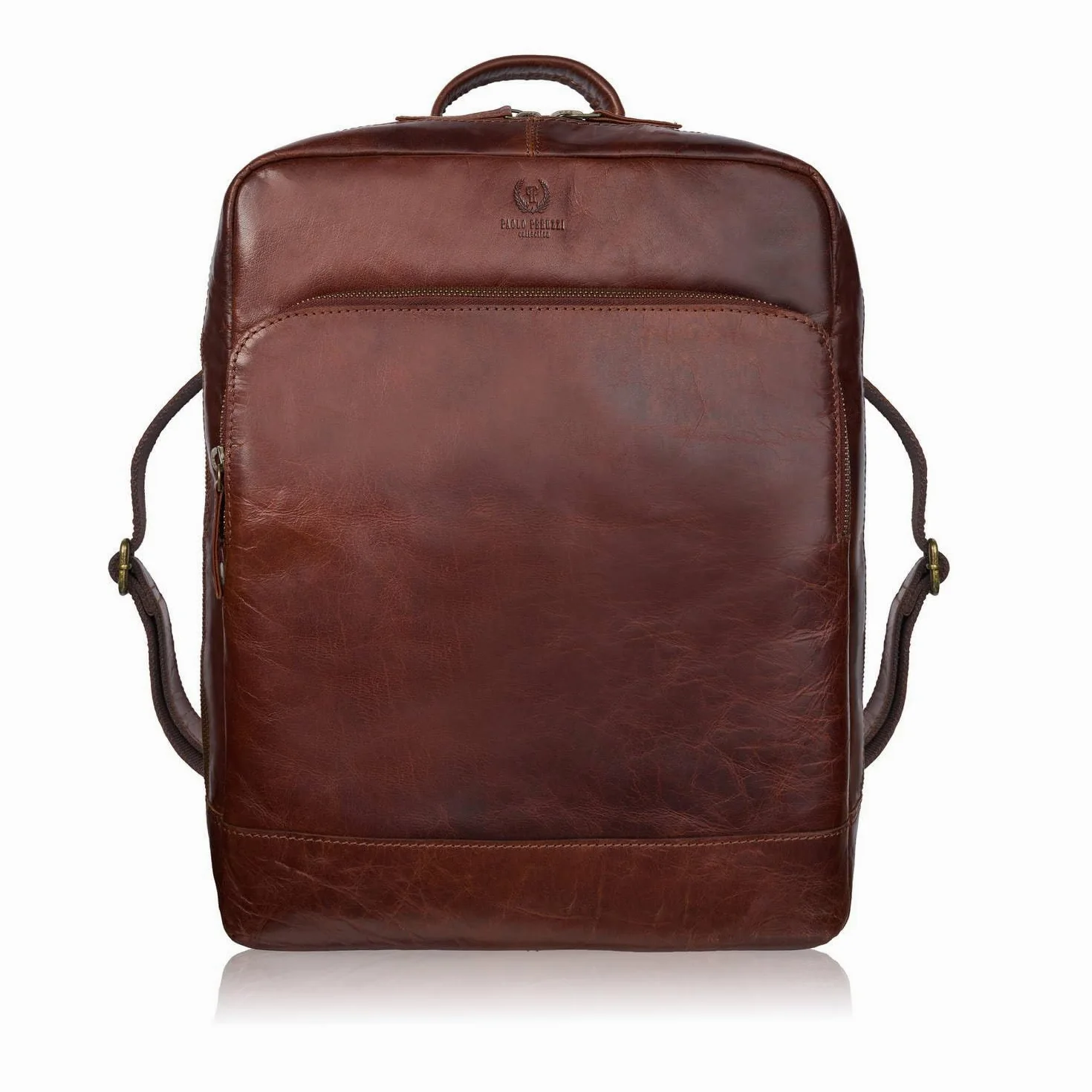 Plecak męski skórzany vintage na laptopa miejski brązowy pojemny Paolo Peruzzi IM-07-CG
