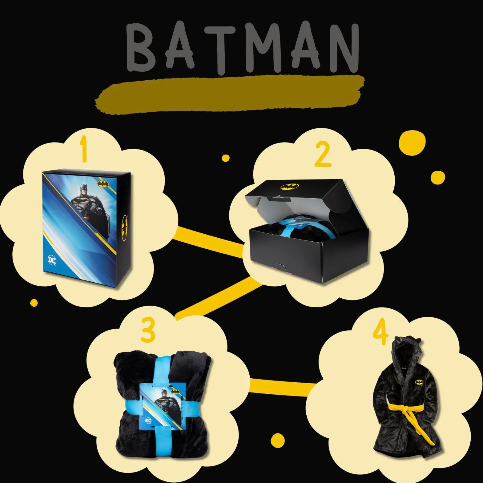 DC Comics The Batman Szlafrok Dziecięcy Czarny Kaptur Dla Chłopca Dziewczynki 3 Rozmiary