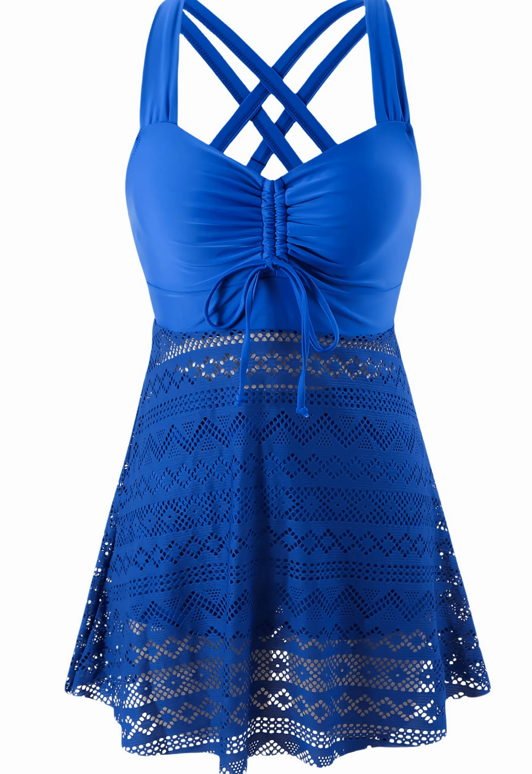 Ocean Plus Elagant Tankini Top koronkowy strój kąpielowy bez pleców, dwuczęściowy kostium kąpielowy do odchudzania, jednokolorowy, z wyściółką piersiową, bez stalowego podparcia