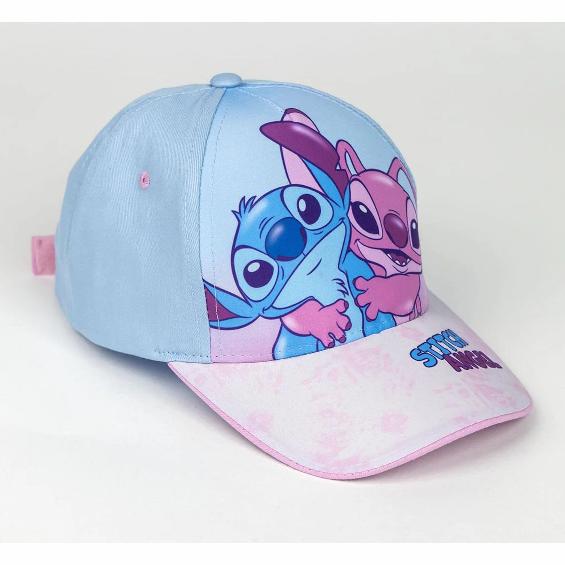 Czapka dziecięca z daszkiem Stitch - Różowa - Wymiary 53 cm - Wykonane z 65% bawełny i 35% poliestru - Stitch i Angel - Oryginalny produkt zaprojektowany w Hiszpanii, Różowy, rozmiar uniwersalny