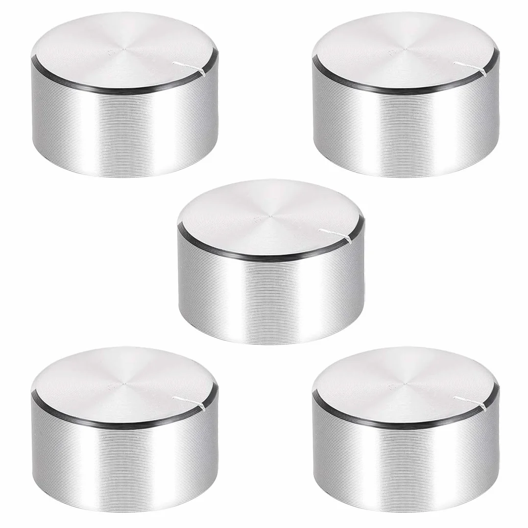 sourcing map 5 szt. potencjometr gałka z radełkowanym wałem aluminium gładka powierzchnia pokrętło regulacji objętości pokrętło 25 mm x 13 mm srebrne