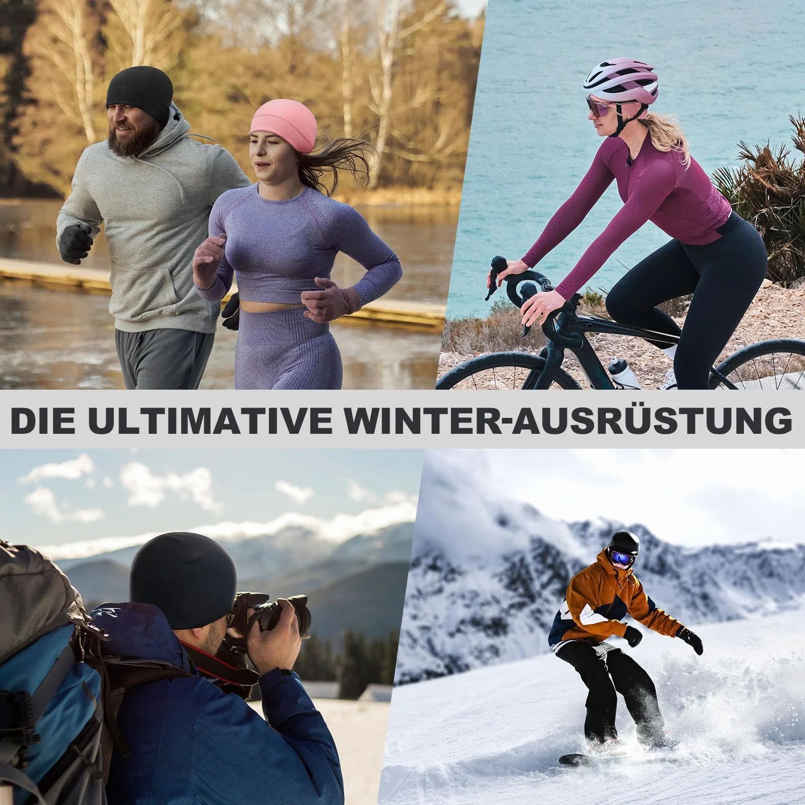HIKENTURE Czapka zimowa dla mężczyzn i kobiet, wiatroszczelna czapka do biegania, ciepła czapka rowerowa, czapka z polaru, pod kask rowerowy, kask narciarski, czapka sportowa do jazdy na rowerze