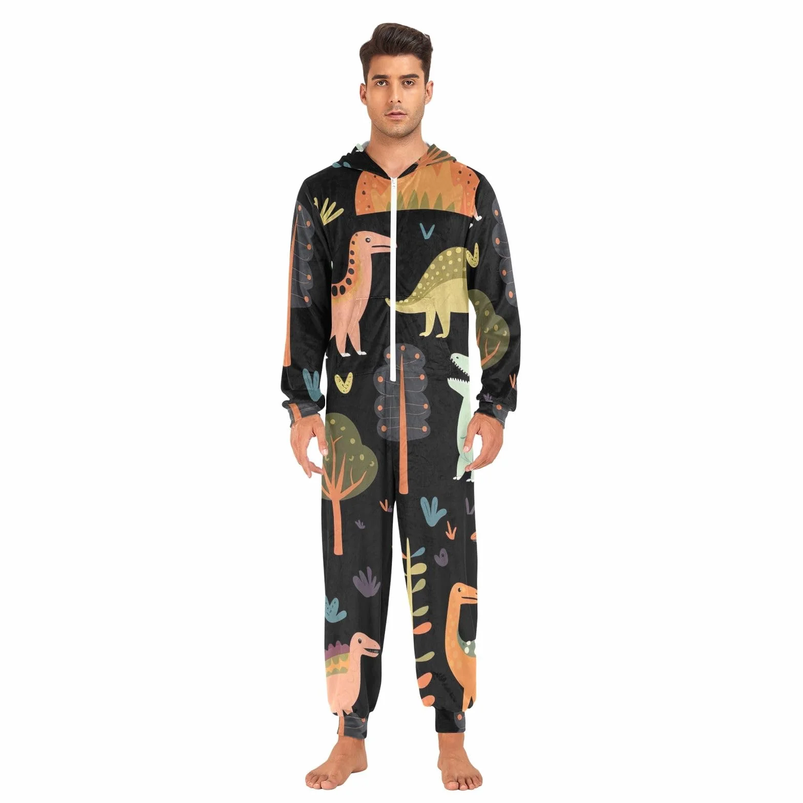 GAIREG Piżama Onesie Dinozaury Drzewa Miękka Bluza Z Kapturem Jednoczęściowa