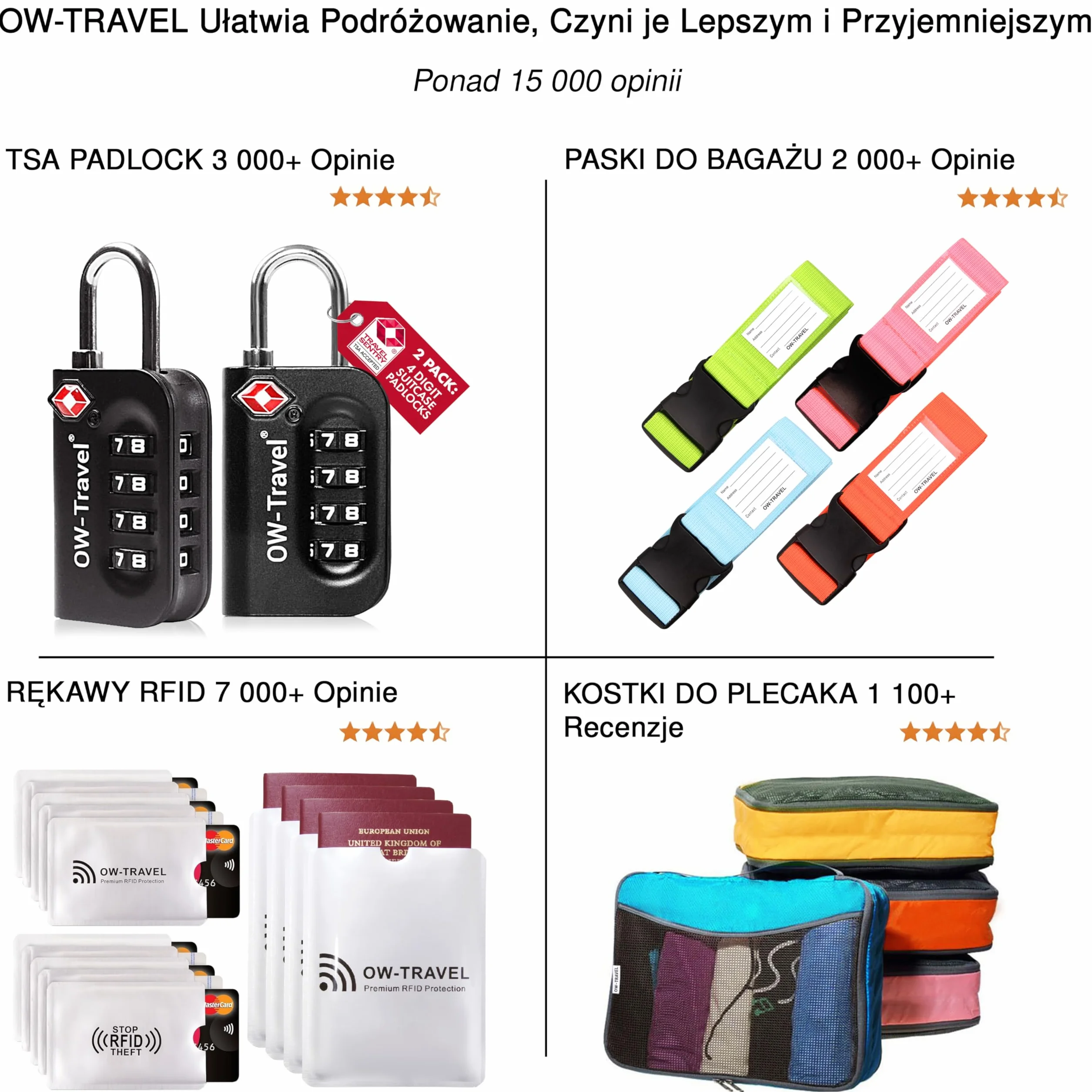 OW-Travel TSA Kłódki z szyfrem (Zestaw 4 Czarnych) 4 Cyfrowe Kłódki Walizkowe. Kłódka na szyfr na Plecak, Walizkę, Bagaż, Kłódki Szyfrowe Bagażowe, Szafek na Siłownię