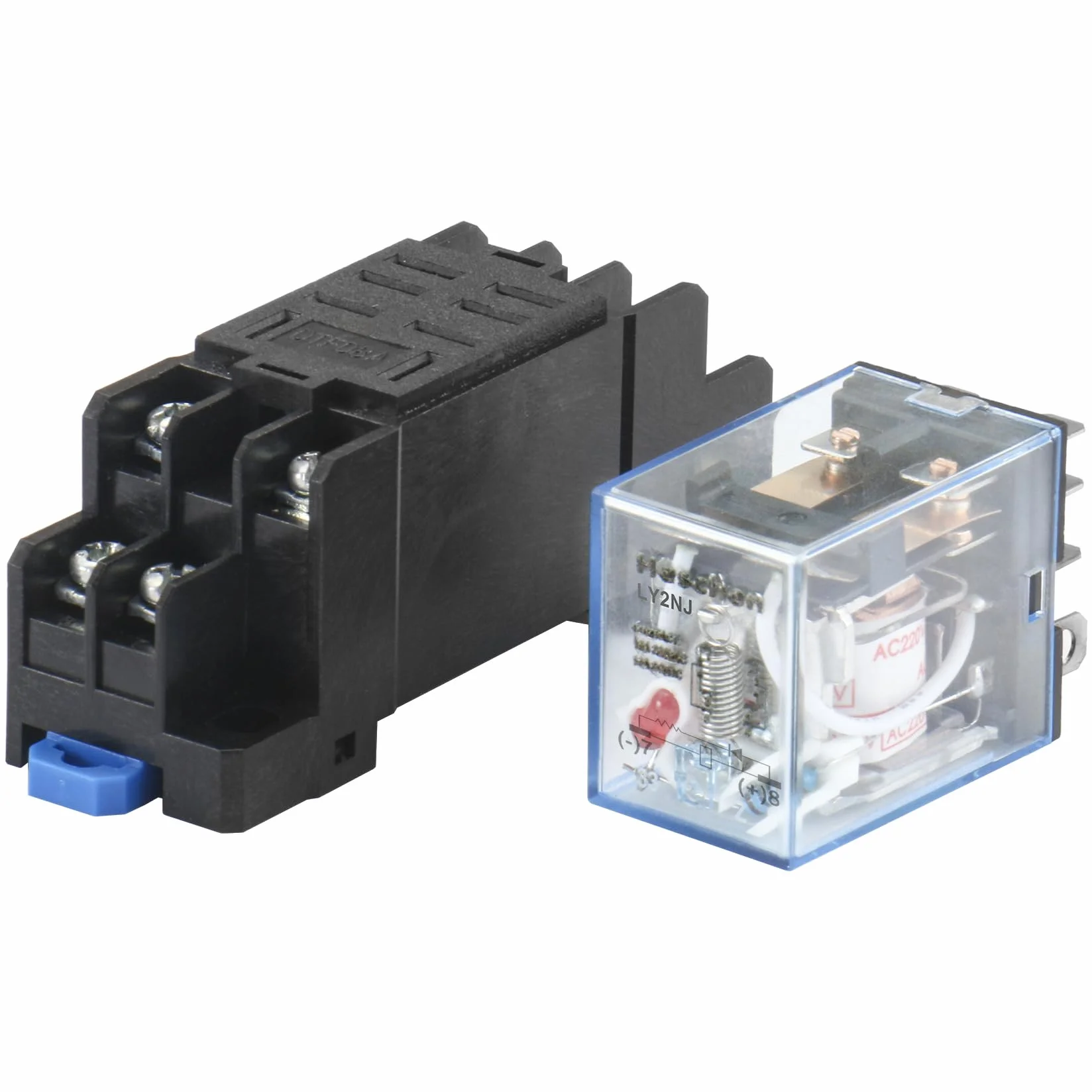 Heschen Przekaźnik uniwersalny LY2NJ, cewka 220 VAC, 10 A 24 VDC/220 VAC, DPDT, wyświetlacz LED, z podstawą cokołu