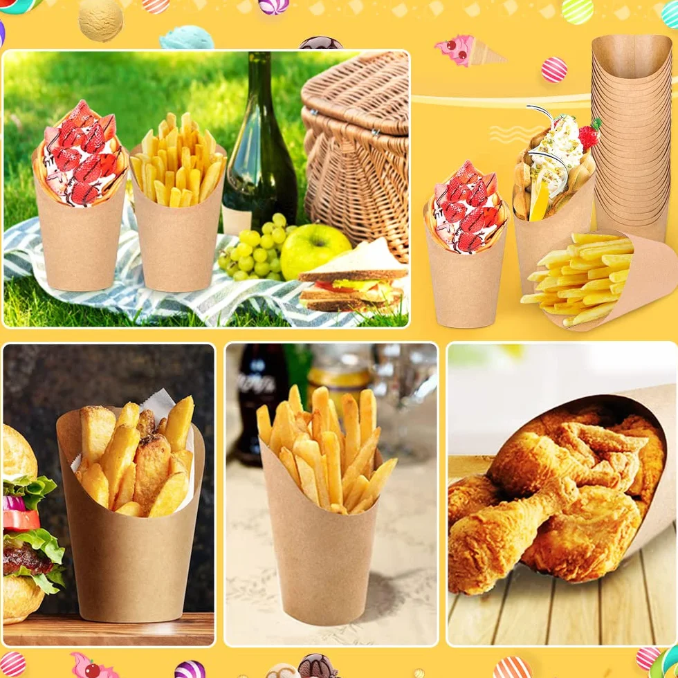50 sztuk gofrownic Bubble w torebkach o pojemności 30 ml, kubków z papieru typu kraft, na frytki, do lodów, do gofrów