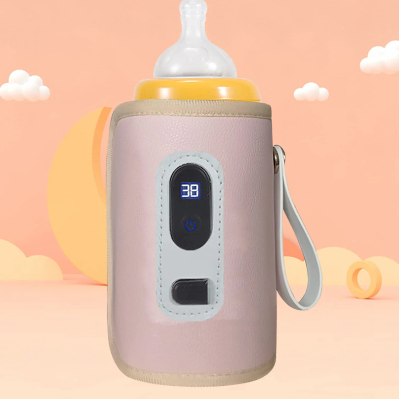 FTVOGUE Przenośny podgrzewacz do butelek na mleko USB z ekranem LCD, precyzyjny podgrzewacz do podróży, samolotu i samochodu (różowy)