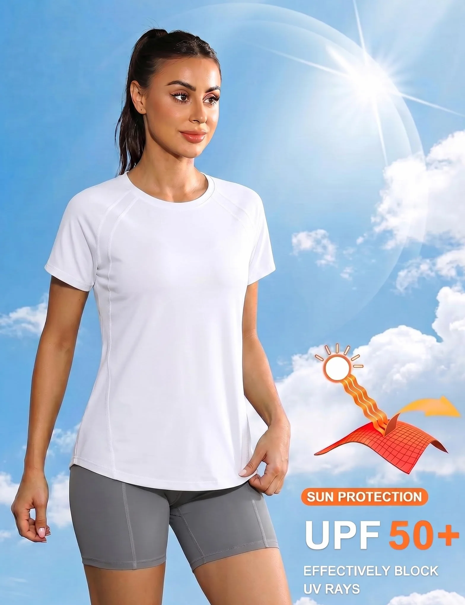 Gyabnw Damska koszulka sportowa z krótkim rękawem, dekolt w serek, oddychająca koszulka funkcyjna, lekka sportowa górna część do fitnessu