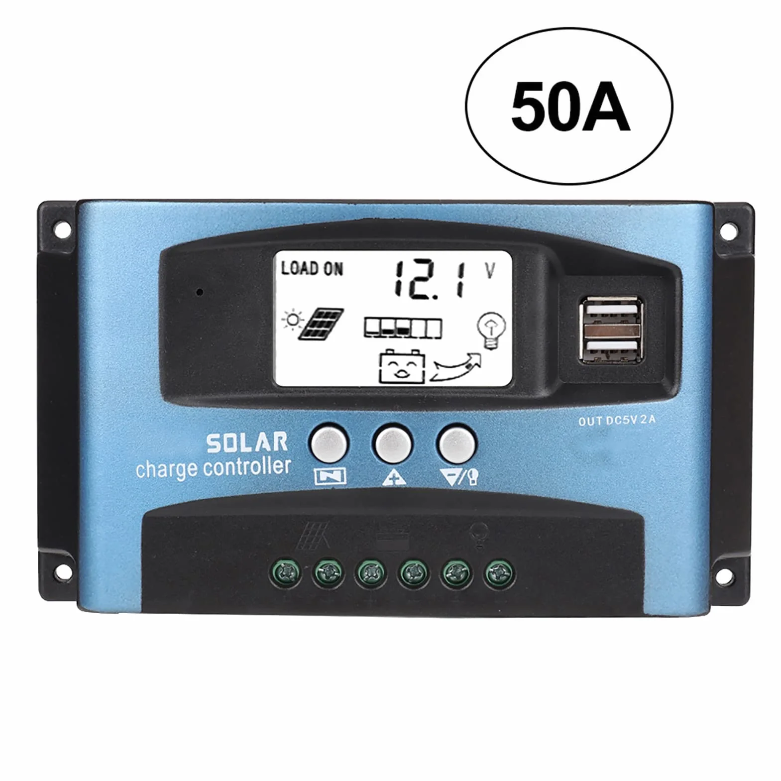 Kontroler ładowania słonecznego, MPPT 40/50/60/100A ładowarka solarna regulator ładowania kontroler panelu podwójny wyświetlacz LCD USB 12 V 24 V do paneli słonecznych (50A)