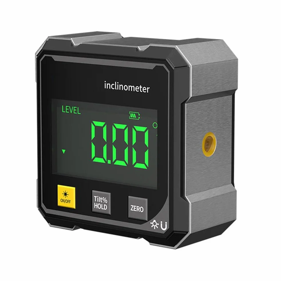 Cyfrowy miernik kąta, 4-stronny magnetyczny cyfrowy lokalizator kątowy z podświetleniem wyświetlacza LCD, ładowanie USB, cyfrowy poziom nachylenia do obróbki drewna, budownictwa, majsterkowania