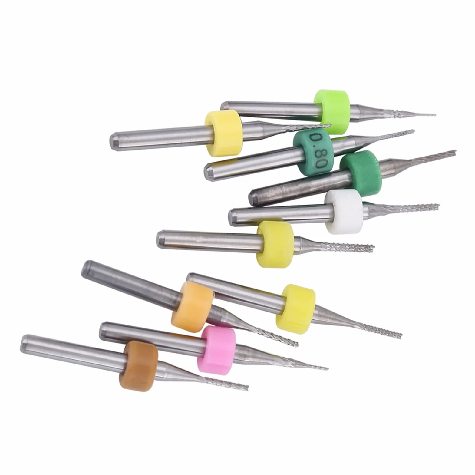 Zestaw frezów trzpieniowych z węglików spiekanych 10 szt. Bity do grawerowania PCB ze stali wolframowej o średnicy od 0,5 mm do 1,4 mm z trzpieniem 1/8 cala do płytek drukowanych