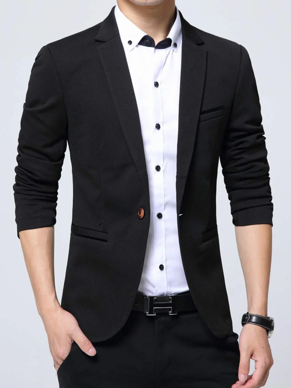 Męska Marynarka Casual Elegancka Slim Fit Zapinana Jeden Guzik