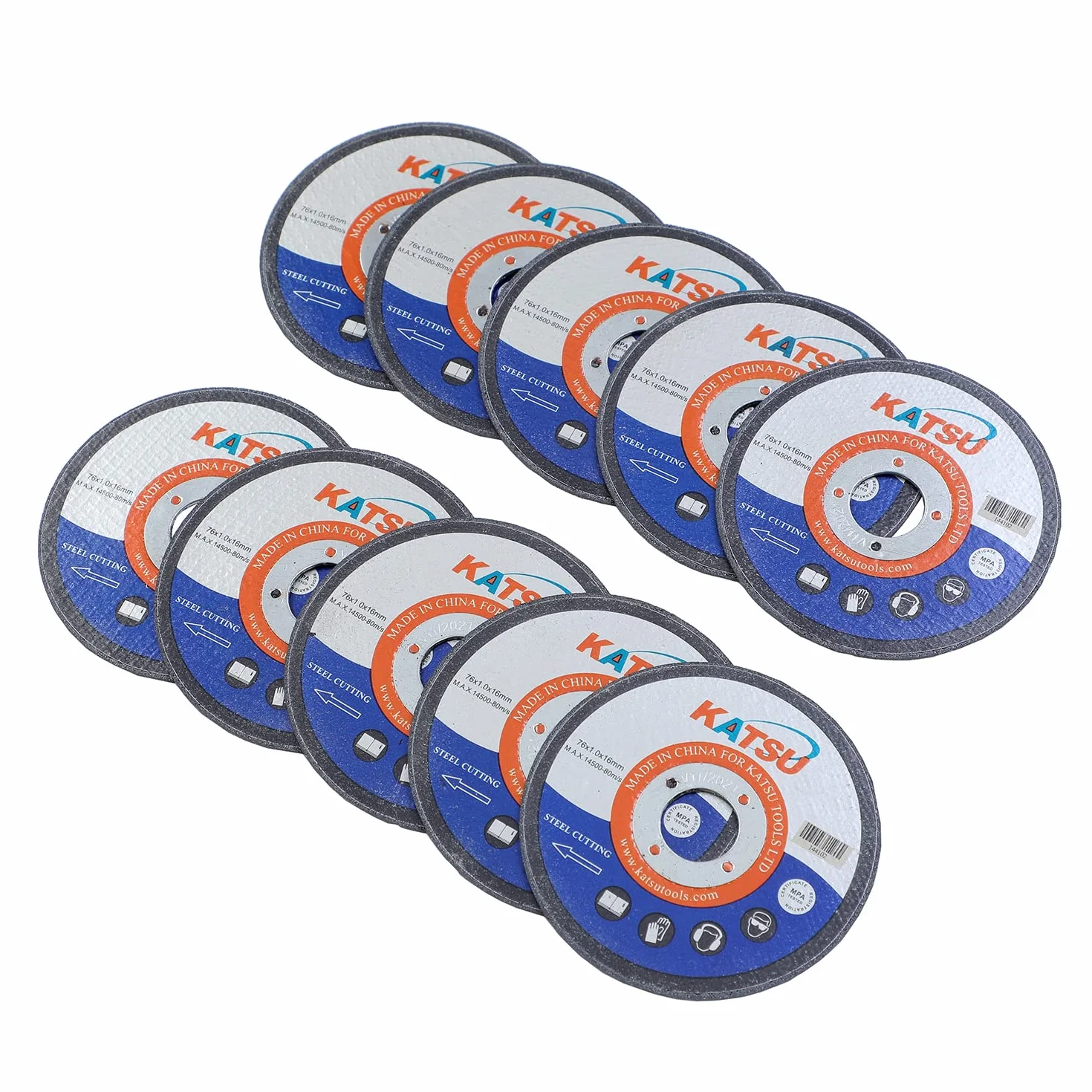 KATSU 144102 stalowa tarcza tnąca 76 mm, 10 sztuk, metalowe koła tnące 1,0 mm do mini szlifierek kątowych