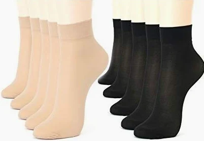 DIGITAL SHOPEE Skarpety damskie, ultracienkie, przezroczyste, nylonowe, letnie, rozmiar uniwersalny, czarne i beżowe, 10 sztuk