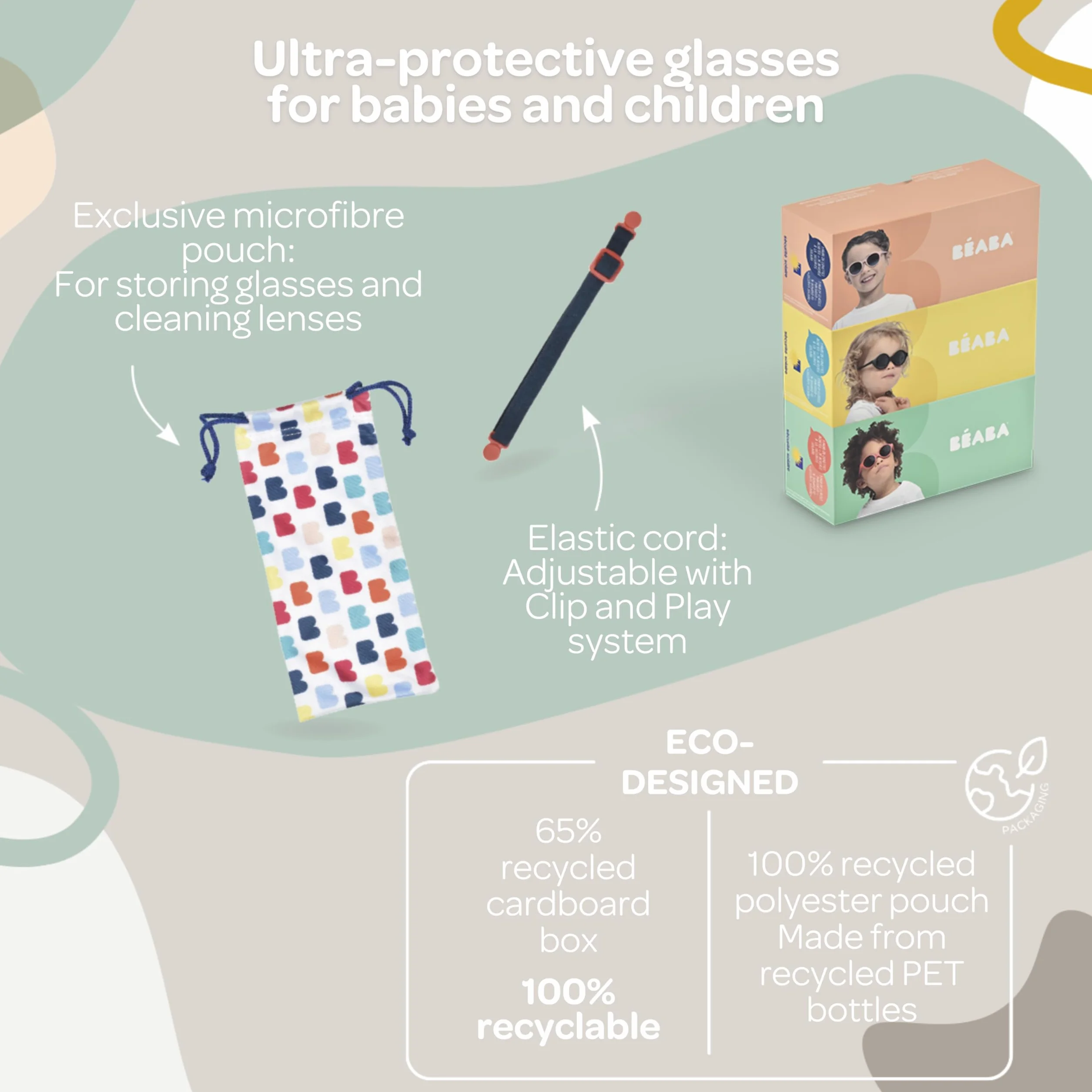 Okulary przeciwsłoneczne dla dzieci BEABA, UV 400 CAT 3, ochrona boczna, regulowane zauszniki 360°, różowy Misty Pink