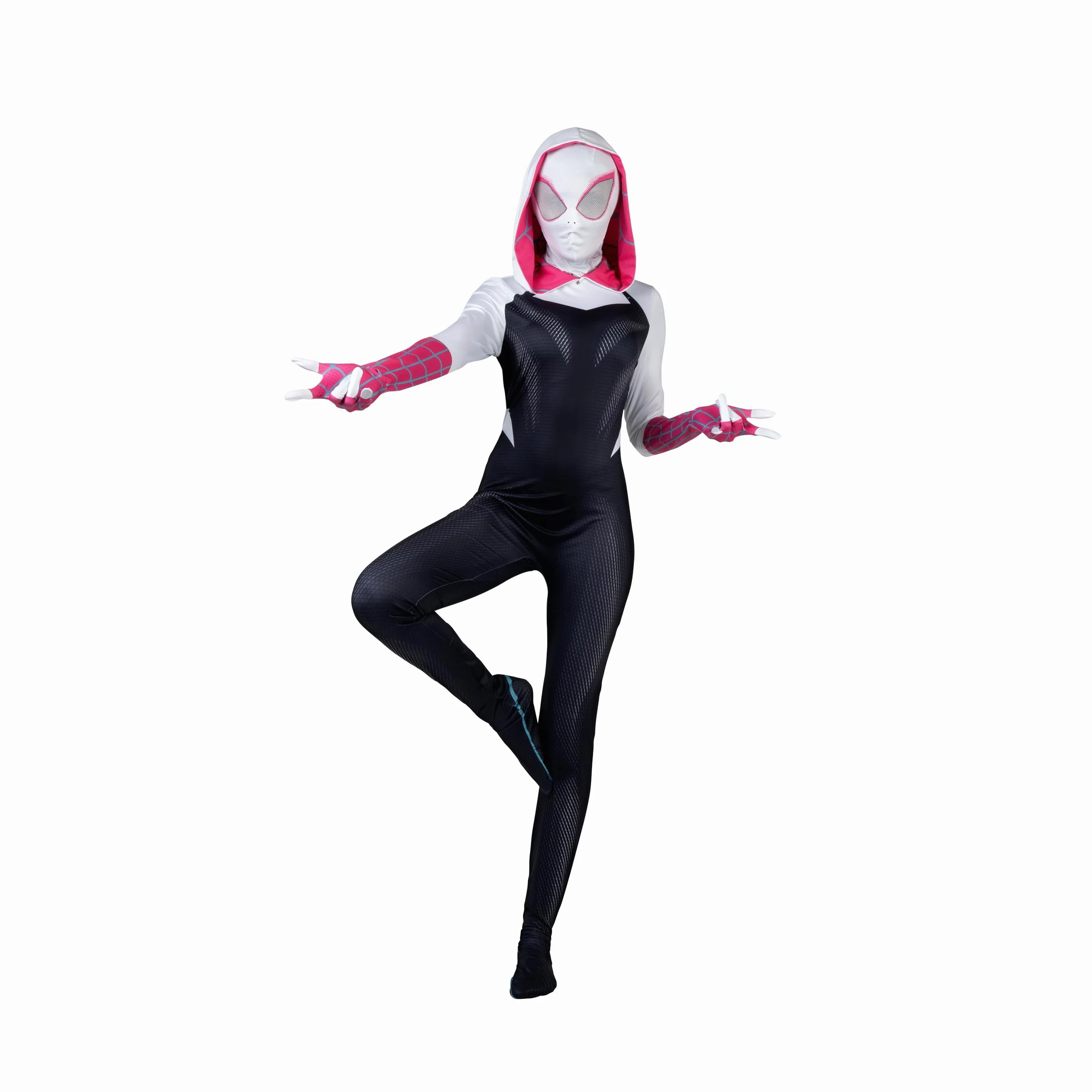 MARVEL Spider-Gwen oficjalny kostium na Halloween dla dorosłych Zentai - kombinezon ze spandexu z kapturem i maską ze spandexu