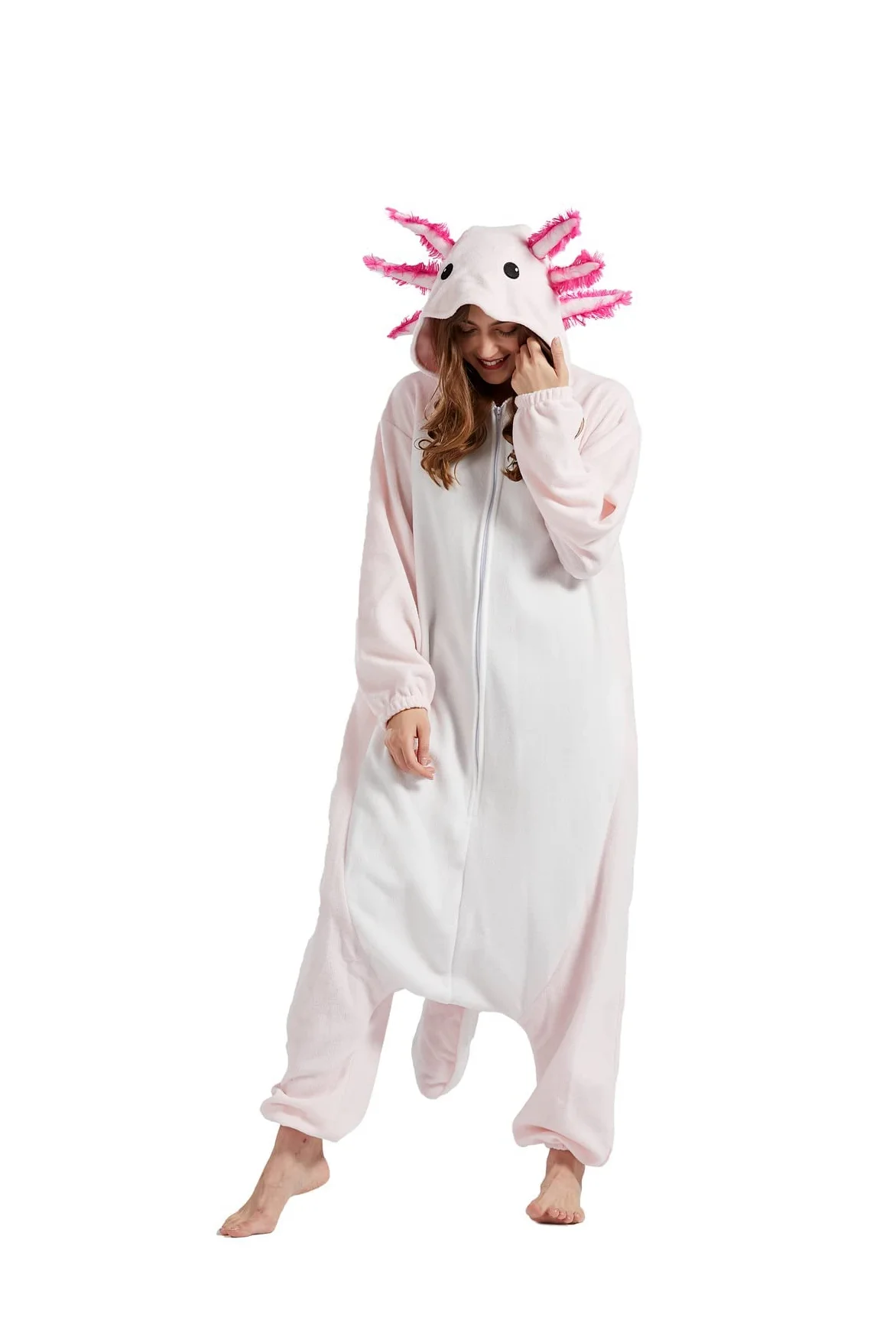 Hstyle Unisex Dorosły Onesie Anime Kigurumi Kostium Cosplay Zwierzęta Piżama Z Kapturem Bielizna nocna, Axolotl, L