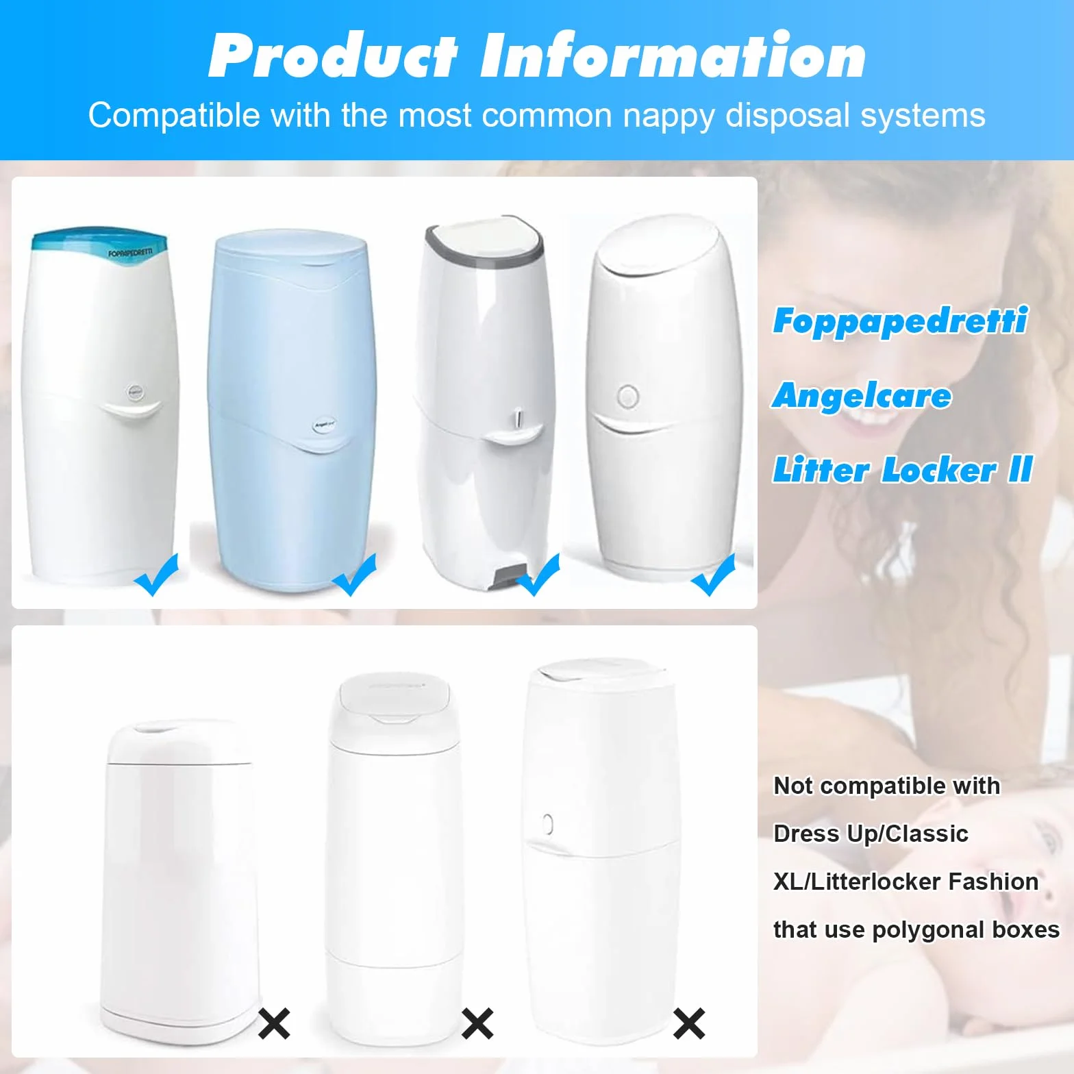 4 Sztuk Kaset Uzupełniających do Pojemników na Pieluchy, Foliowy Pojemnik Kompatybilny z Tommee Tippee, Angelcare, Ośmiokątny Pojemnik na Pieluchy, LitterLocker