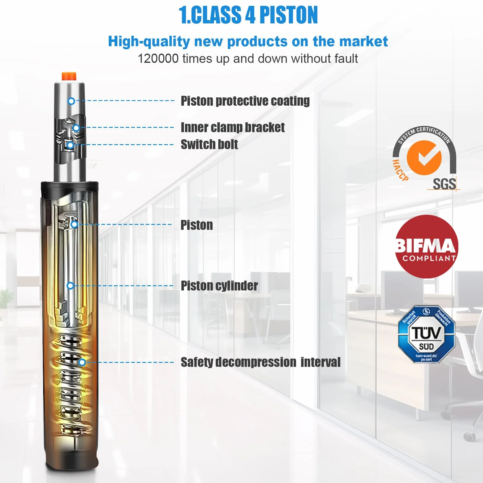 Sprężyna gazowa do krzesła biurowego, klasa 4 Wymiana cylindra krzesła 450 kg, długość 300-450 mm regulowany podnośnik gazowy do biurowych krzeseł gamingowych