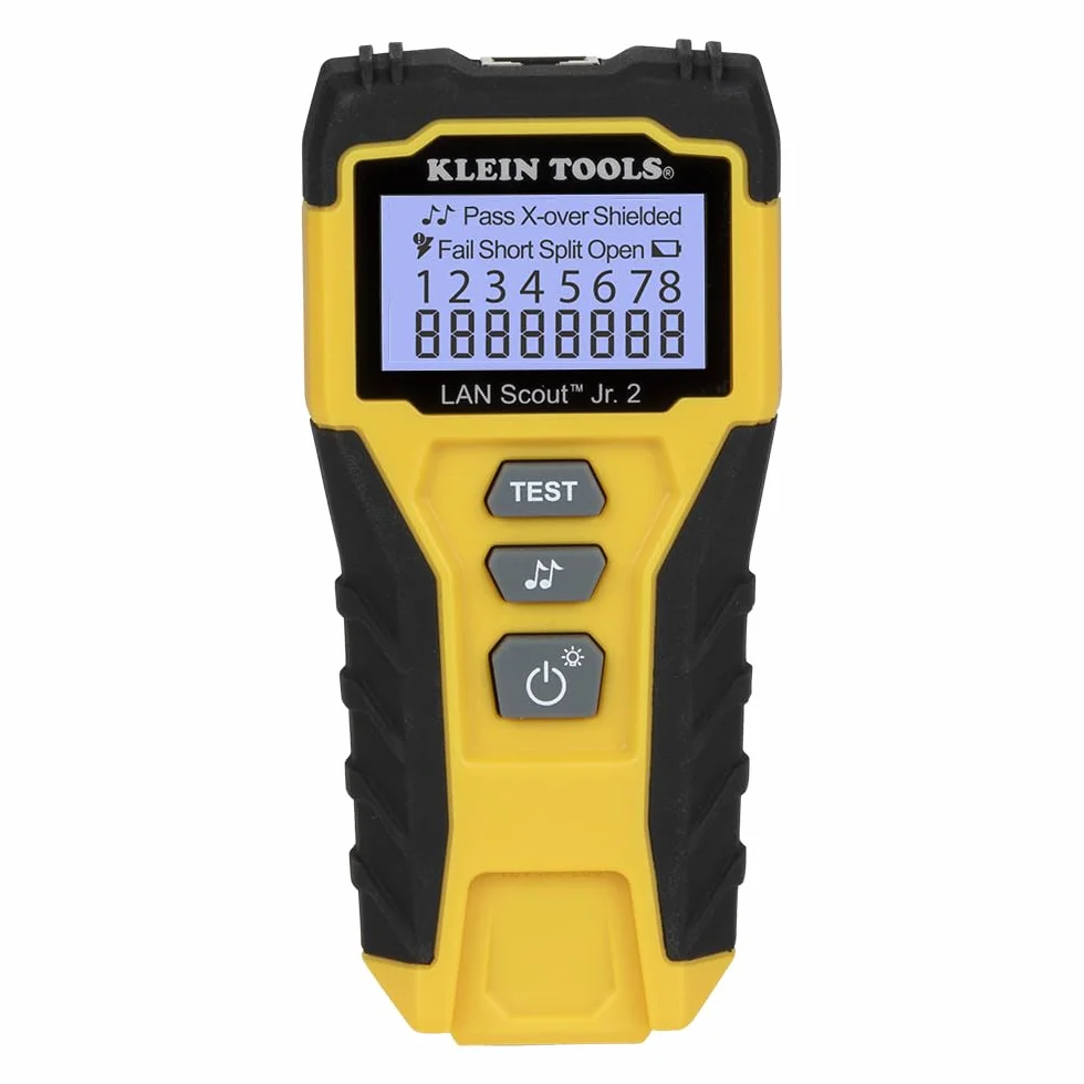 Klein Tools VDV526‑200E | V LAN Scout Jr. 2 tester kabli | do kabli sieciowych Cat 3-7 | test RJ45 i toner | LCD z podświetleniem tła | pilot zdalnego sterowania i baterie w zestawie | kompaktowa