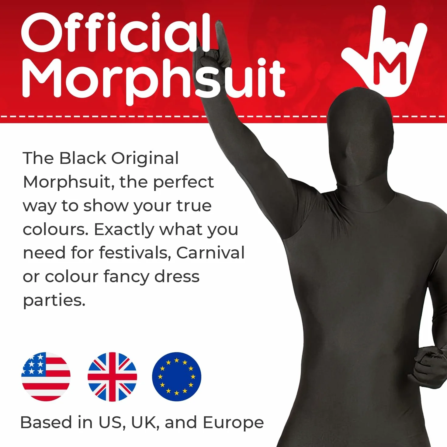 Morphsuits Czarny Kombinezon Uniseks Elastyczny Pełny Strój dla Dorosłych na Halloween Karnawał, XL