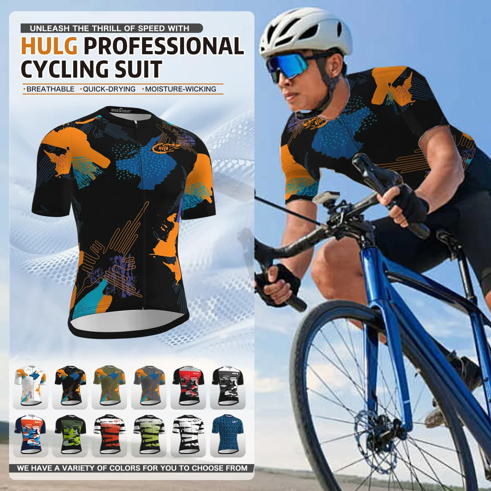 HULG Męska koszulka kolarska z krótkim rękawem, letnia koszulka rowerowa, oddychająca, szybkoschnąca, do roweru górskiego, MTB, profesjonalny strój do jazdy na rowerze szosowym i górskim